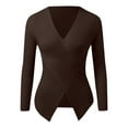 thumbnail image 4 of Pxiakgy Women's Deep V Neck Criss Cross Front Wrap Sweaters Long Sleeve Fitted Ribbed Knit Sweater Pullover Tops Women Fashion V Neck Long Sleeve Solid Color Pullover Sweater Knitting Top Coffee M, 4 of 5