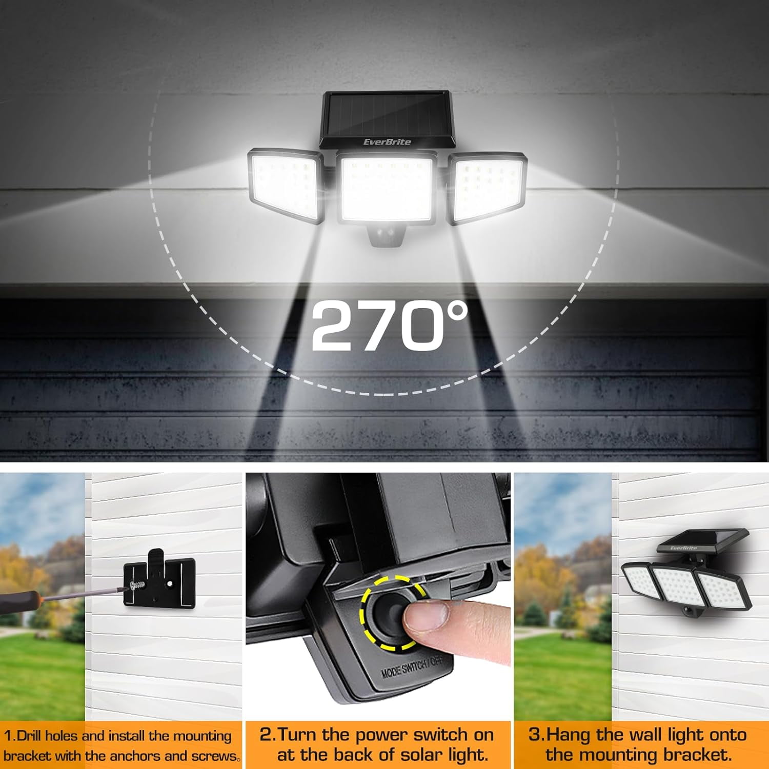 EverBrite Waterproof Bionic Security Lights with 2 Modes & Adjustable Heads (2 Pack)