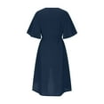 thumbnail image 5 of Penkiiy Women's Summer V-Neck Button Down Dress - Breathable Cotton Linen Blend, Casual Midi Staple XL Navy, 5 of 6