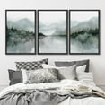 thumbnail image 2 of IDEA4WALL Framed Canvas Print Wall Art Set of 3 Misty Mountain & Lake View Illustration Print Watercolor Abstract Forest Serene Modern Digital Art Minimal Chic for Home Decor - Black 16"x24"x3, 2 of 5
