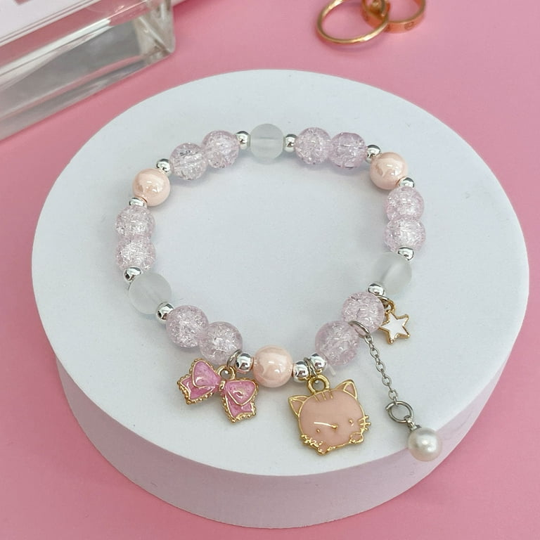 Wrapables Friendship Beaded Enamel Charm Bracelet, Pink Bow Wrapables Friendship Beaded Enamel Charm Bracelet, Pink Bow