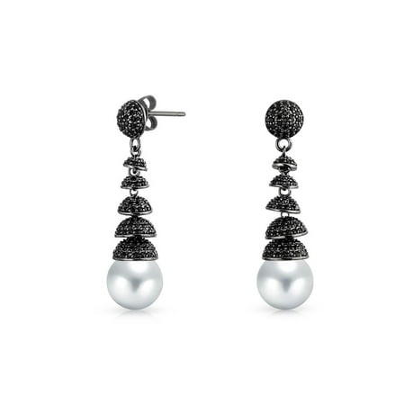White Simulated Pearl Crystal Disc Prom Pageant Dangle Statement