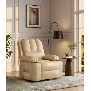 Juiluna Oversized 27" Power Recliner Chair with Heat and Massage - 360° Swivel Faux Leather Rocking Chair for Adults with Cup Holder for Living Rooms, Bedrooms, and Nurseries