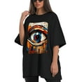 thumbnail image 4 of Plus Size Shirt for Women Black Tops for Women Oversized Short Sleeves Shirt for Women Eyes 2 T Shirt Crewneck Shirt for Women L, 4 of 5