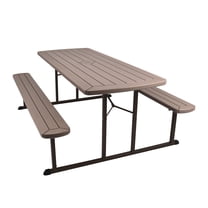 Hampden Furnishings Travis Collection Folding Picnic Table with Built-In Benches, UV-Resistant Outdoor Table, Portable & Sturdy with Umbrella Hole, Brown