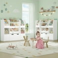 thumbnail image 6 of Hiphuta Kids Bookcase Toy Storage Organizer, Wooden Toy Organizer of 4 Bins& 1 Large Removable Drawers for Home Bedroom, Kids Bookshelf Toy Box with Book Rack, White, 6 of 8