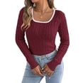 thumbnail image 2 of thefmos Trendy Fall Sweaters for Women Long Sleeve Square Neck Casual Knit Pullover Tops Loose Casual Basic Winter Outfits, Wine XL, 2 of 8