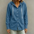 thumbnail image 2 of QIYAGBSA Hooded Denim Shirt for Women Button Down Long Sleeve Relaxed Fit Casual Spring Fall (Blue, L), 2 of 8