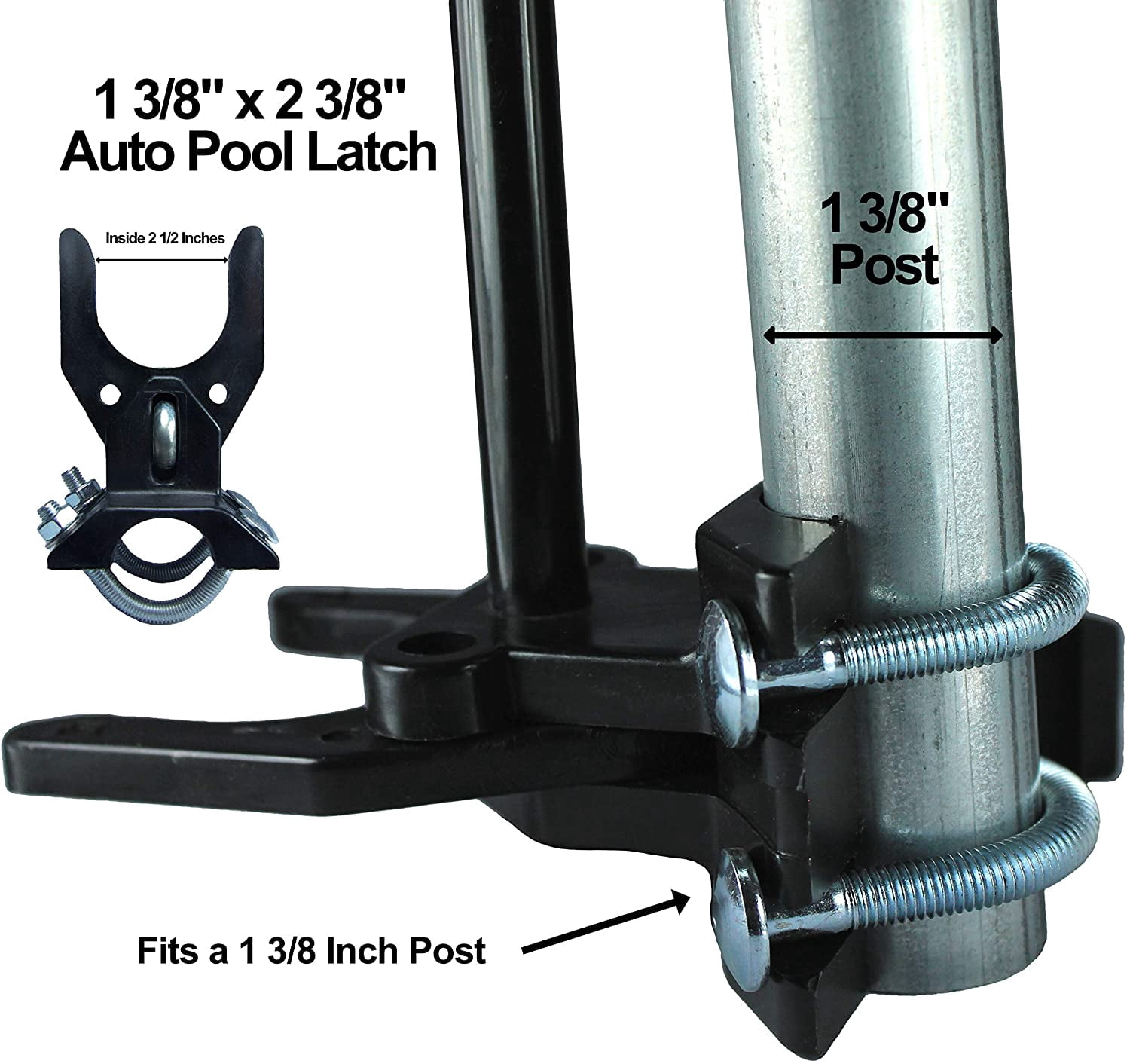 Auto Pool Latch Chain Link Child Safety Pool Latch 1-3/8" x 2-3/8" Push Style Pool Latch - 13/8" Gate Frame - 23/8" Post