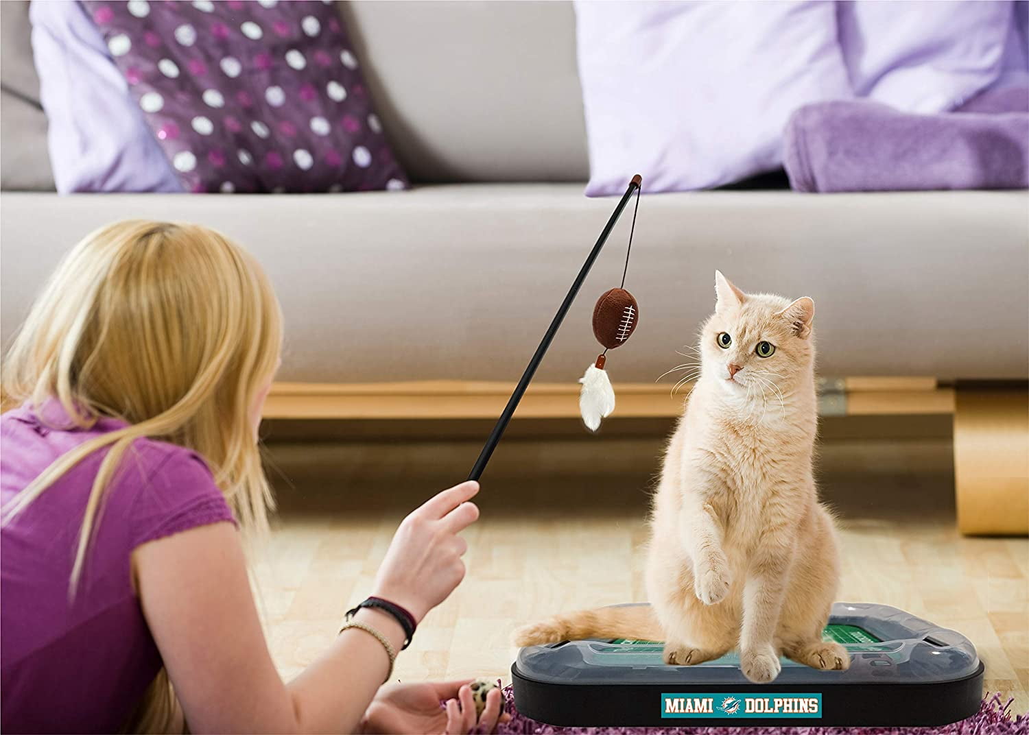 NFL Miami Dolphins CAT Scratcher Toy with Catnip Plush & Feather Cat and Kitty Toy