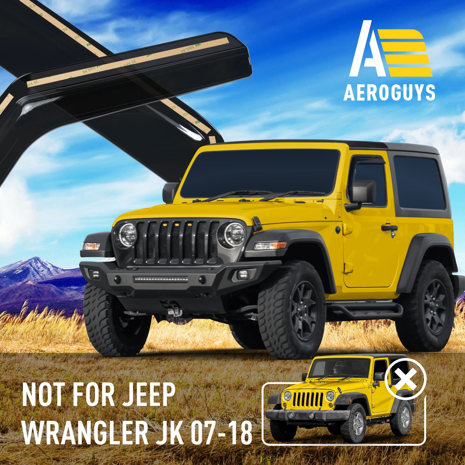 AEROGUYS In-Channel Window Deflectors Extra Durable Window Visors Rain Guards Fit for Jeep Wrangler 2018-2026 JL/Jeep Gladiator 2020-2026, Sun Visors, Wind Vent Visors, Truck Accessories- 2pcs AG0136