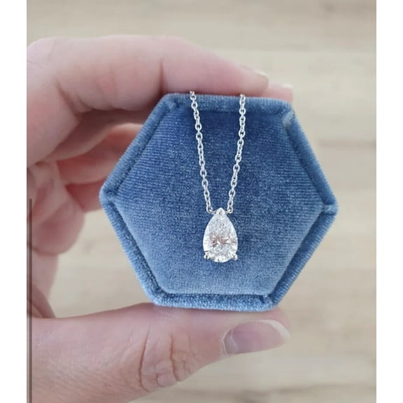 2 CT Pear Cut Moissanite Solitaire Womens Pendant Necklace 14K White Gold Plated