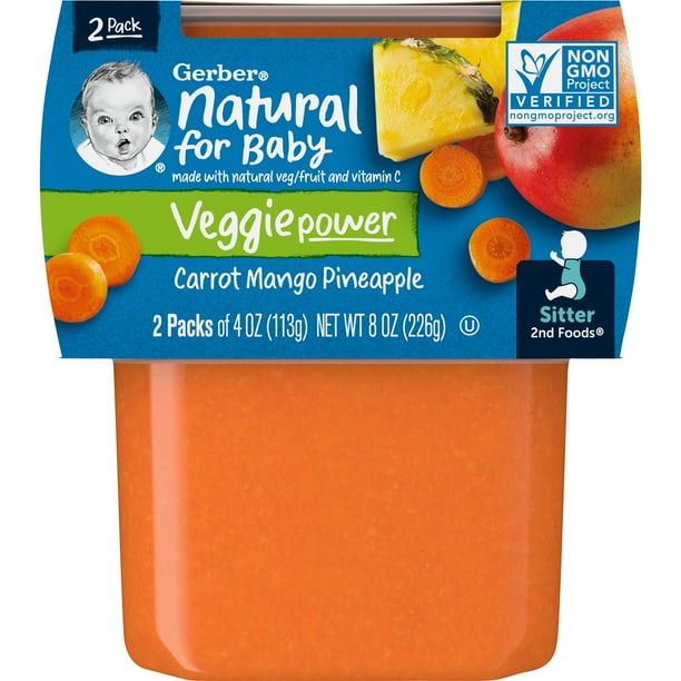 Gerber 2nd Foods, Carrot Mango Pineapple Baby Food, 4 oz Tubs (2 Pack