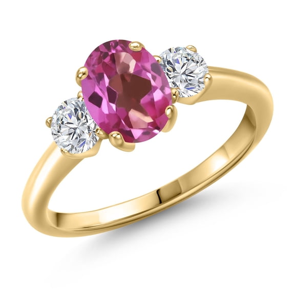 Gem Stone King 1.84 Ct Pink Mystic Topaz G/H Lab Grown Diamond 18K Yellow Gold Plated Silver Ring