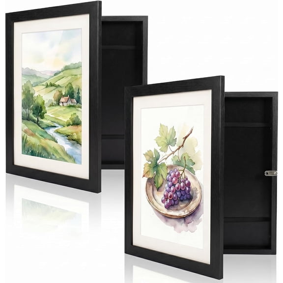 Jeffbaubl 2 Pack Art Frame, 7.9 x 11.4 inch Black Wooden Artwork Frames, Magnetic Front Opening Picture Frame, Changeable Display with Organic Glass for Drawings Schoolwork Wall Decor