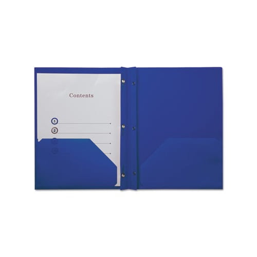 Plastic Twin-Pocket Report Covers with 3 Fasteners 100 Sheets,NavyBlue, 10/PK