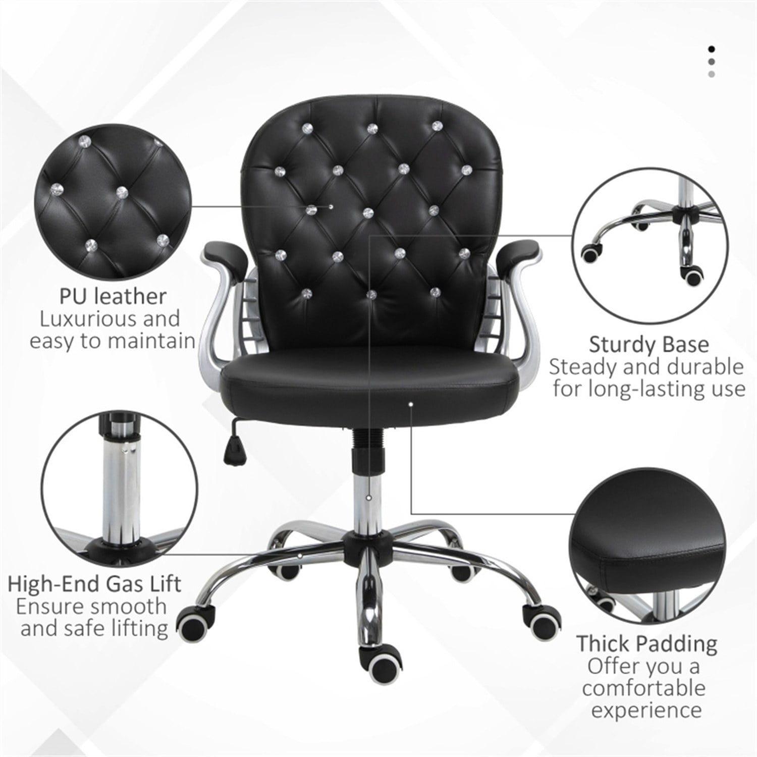 Office Chair with Massage Function, Faux Leather, Adjustable Height, Swivel, Black