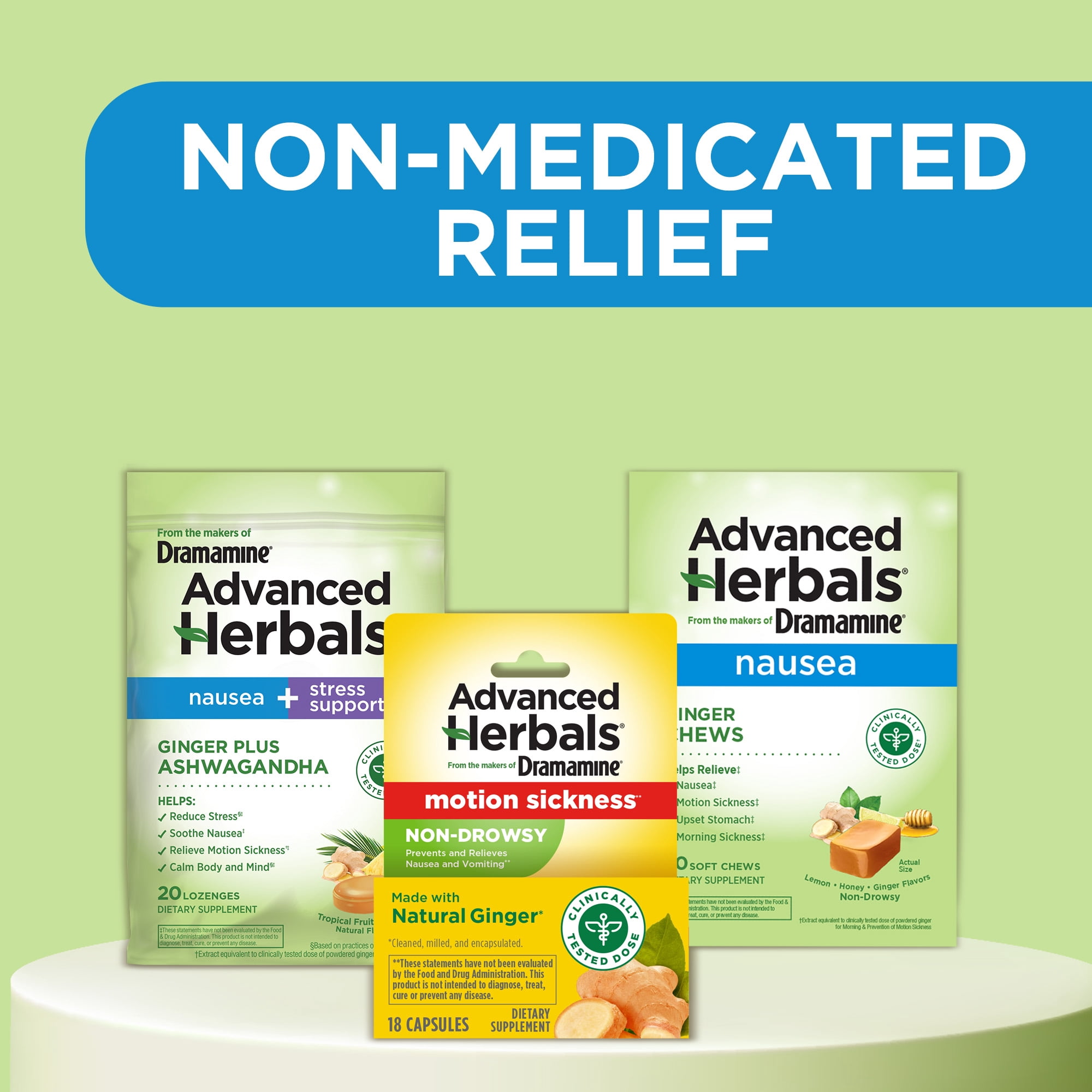 Advanced Herbals by Dramamine, Ginger Chews, Nausea Relief Soft Chews Lemon-Honey-Ginger, 20 Ct