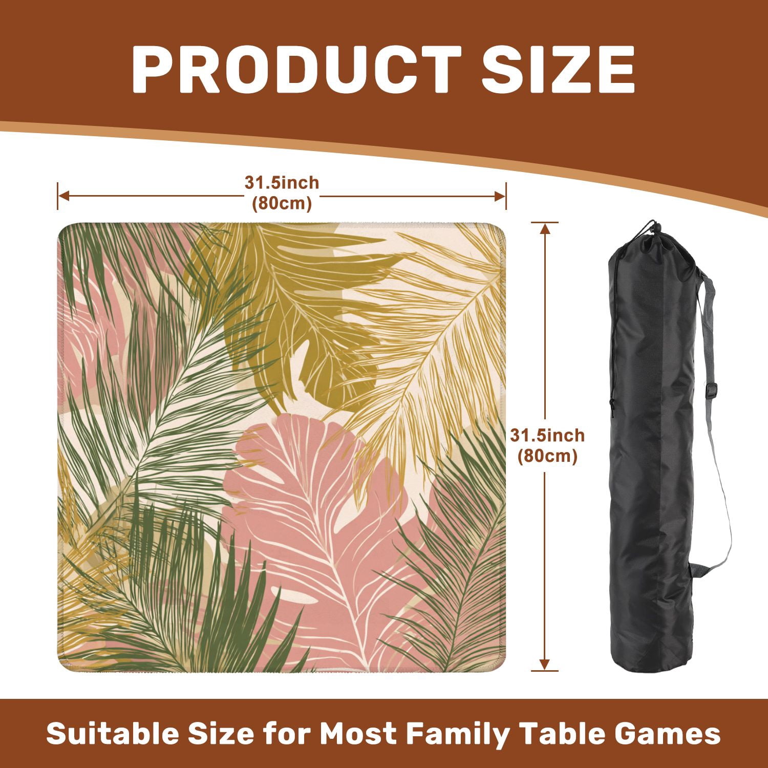 Mahjong Mat 31.5" x 31.5" Nature seamless Hand drawn abstract tropical summer Non-Slip Noise Reduction American Mahjong Tiles Table Cover for Dominoes Poker Card Board Games Gift