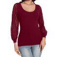 thumbnail image 3 of Ladybranch Womens Balloon Bell Long Sleeve Ribbed Shirts Slim Fitted Blouses Round Neck Cute Tshirts Top Fall Clothes Fall Clothes Tunics Teal（Large,Wine Red), 3 of 7