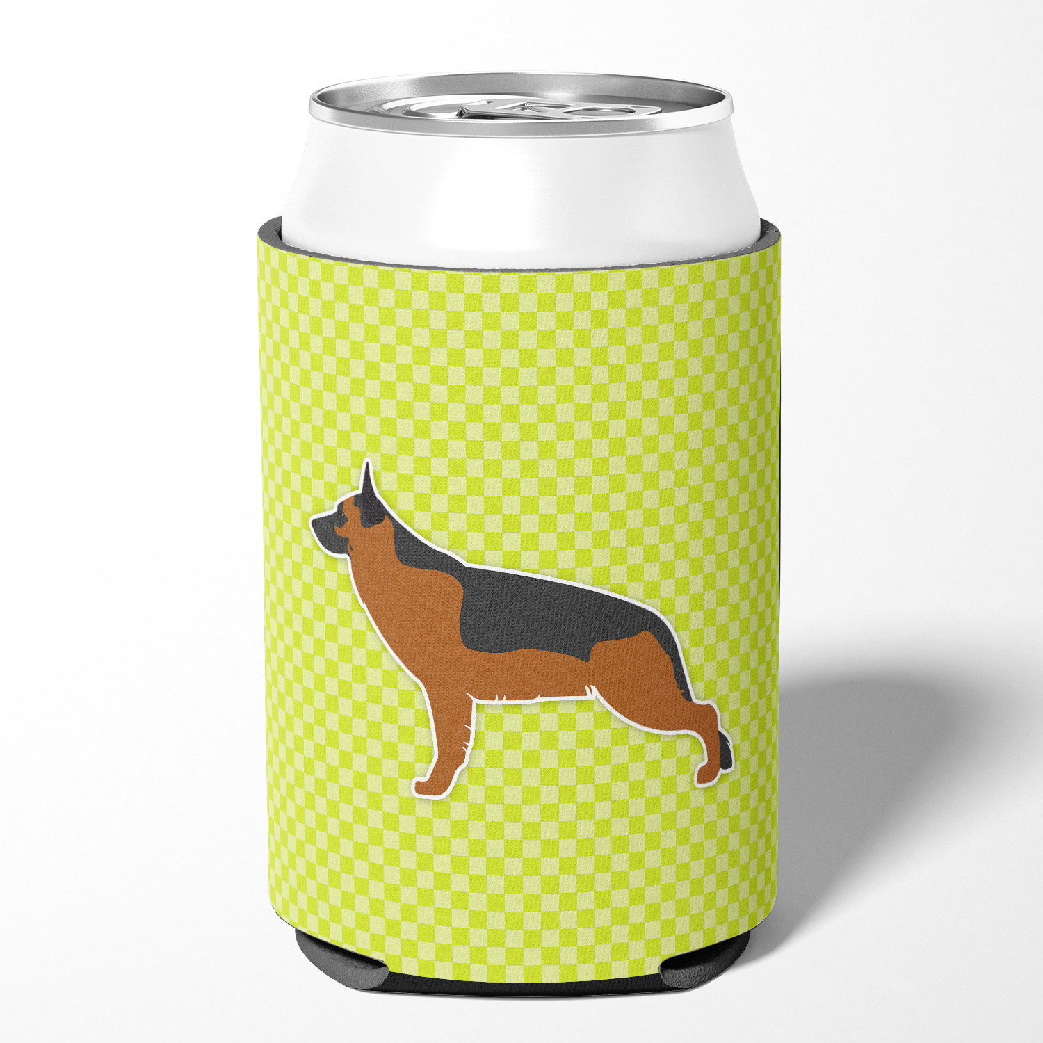 Caroline's Treasures BB3824CC German Shepherd Checkerboard Green Can or Bottle Hugger, Can Hugger, multicolor