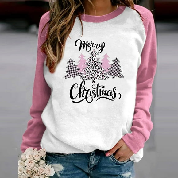 Tetras Tops for Women Trendy,Fashion Women's Christmas Printed Long Sleeve Round Neck Ladies Sweatshirt,Tops Blouse