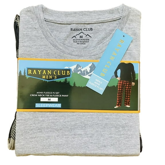 Grey/Black Buffalo Plaid Mens' 2-Piece Fleece Pajama Set (top-bottom Loungewear) SIZE- XL