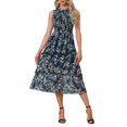 thumbnail image 2 of INSPIRE CHIC Women's Dress Sleeveless Floral Crew Neck Chiffon Smocked Ruffle Dresses XL Dark Blue, 2 of 6