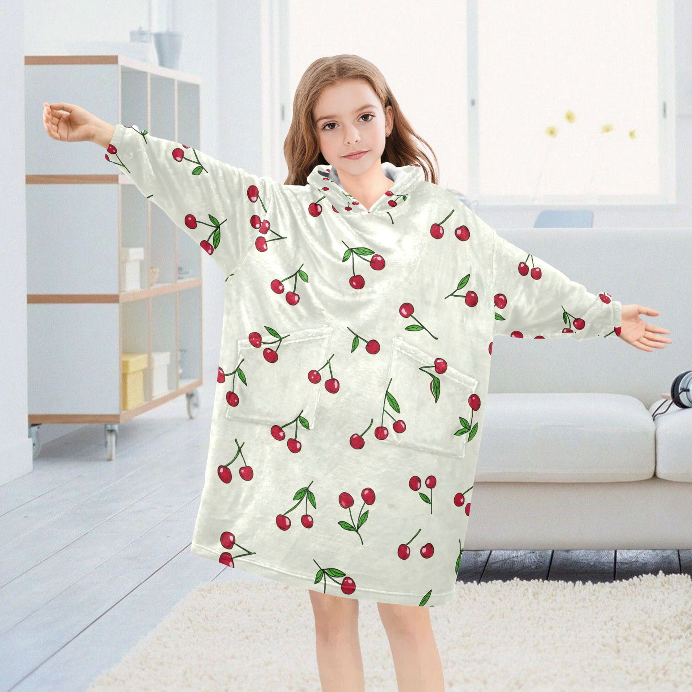 joogoo Wearable Blanket Hoodie for Red Cherries Oversized Sherpa Hooded 3-14 YR M