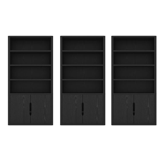 Rivington Modern Bookcase Cabinet in Black (4-Shelf) - Set of 3