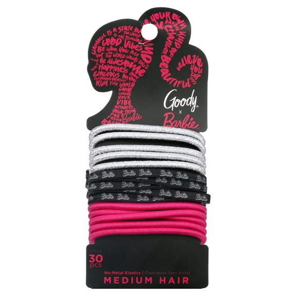 Goody x Barbie Ouchless Elastic Hair Tie Medium Hair for All Hair Types 30 Count