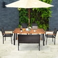 thumbnail image 2 of Costway 6 PCS Patio Rattan Dining Set Acacia Wood Chairs Bench Armrest Garden, 2 of 10