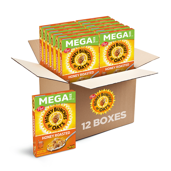 (12 pack) Honey Bunches of Oats Honey Roasted Breakfast Cereal with Oats and Granola Clusters, 28 oz Box