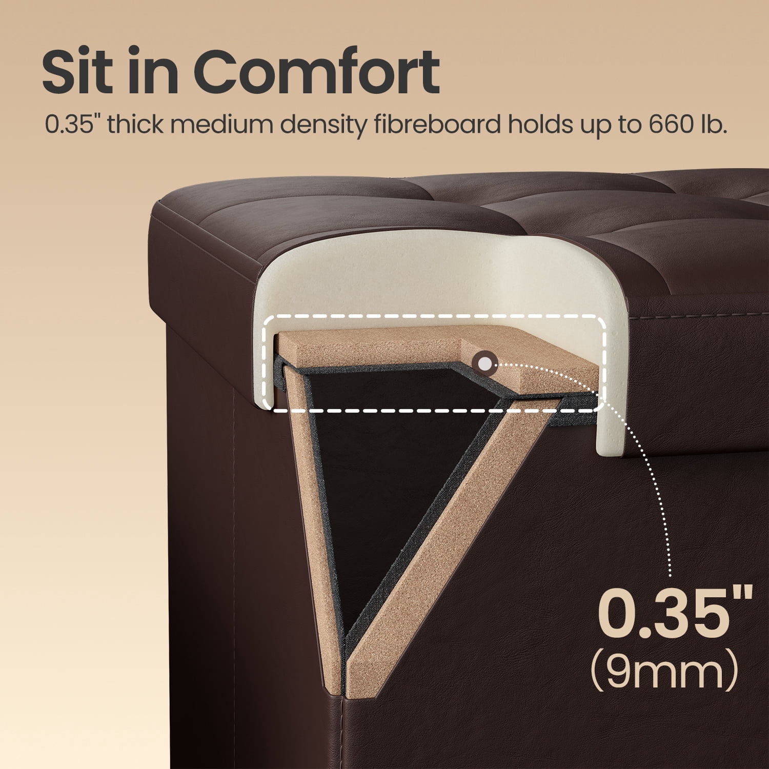 LEDREM 30" Flip-Top Storage Ottoman Bench, 660lb Capacity, Multi-Functional Footrest, Seat, Coffee Table, Easy-Clean Synthetic Leather, Brown
