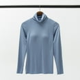 thumbnail image 2 of Women's Turtleneck Long Sleeve Shirts With Chest Basic Tops Cotton Solid Color Blouse Light Blue L, 2 of 3