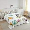 thumbnail image 2 of Cartoon Owl Comforter Set Cute Animal Floral Leaf Printe Comforter Kawaii Bird Branches Decor Room Decorative Bedding Set Cartoon Owls Design White Duvet Set Twin Quilt Set, 2 of 6