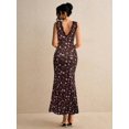 thumbnail image 2 of Brown Ditsy Floral Lace V-Neck Sleeveless Fitted Mermaid Hem Maxi Dress, 2 of 8