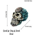 thumbnail image 2 of Urbalabs Day of The Dead DOD Gothic Floral Rose Flower Sugar Skull Decor Statue Skeleton Head Creepy Figurine Skull Gothic Colorful Skulls Dia De Los Muertos Decor (Teal Stone), 2 of 7