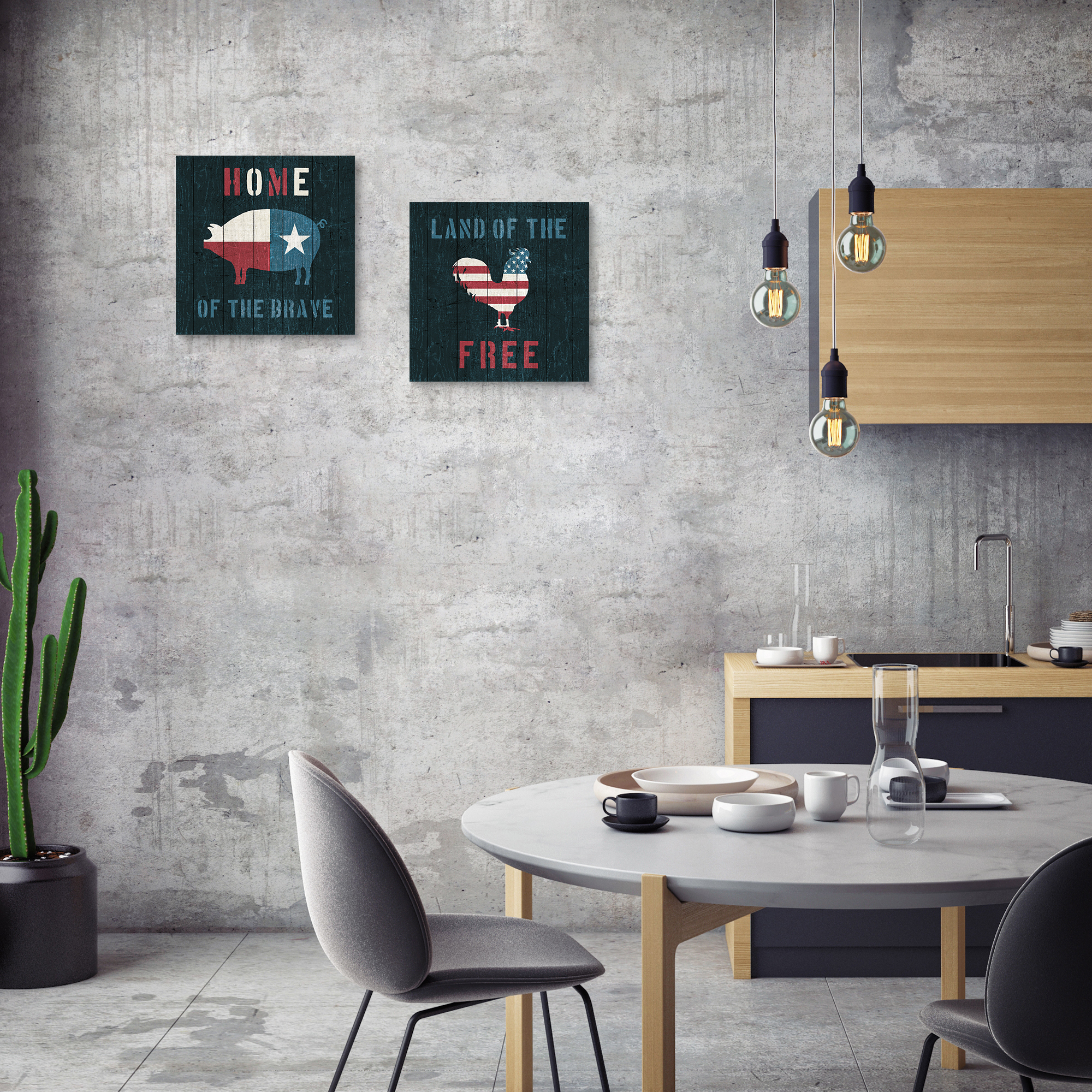 American Farm Texas & Rooster by Michael Mullan Set of Canvas Art Prints