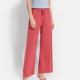 thumbnail image 4 of Defitshape Women's High Waisted Pants Plus Size Straight Leg Cropped Solid Plain Wide Leg Palazzo Lounge Pant Drawstring Bottoms Casual Red X-Large, 4 of 5