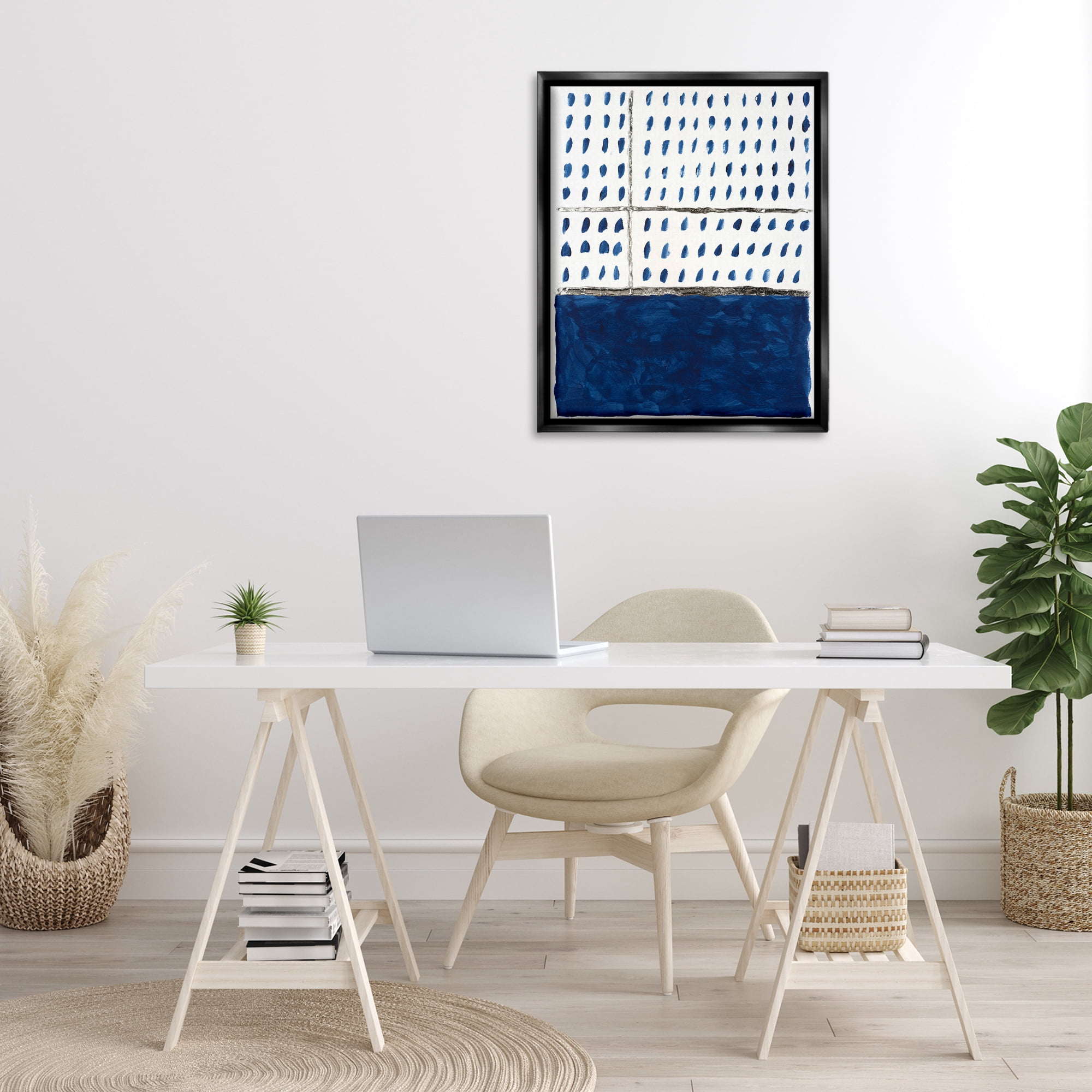 Stupell Industries Modern Dot Pattern Abstract Painting Black Floater Framed Canvas Art Print Wall Art, 25 x 31