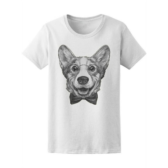 Corgi With Glasses And Bow Tie T-Shirt Women -Image by Shutterstock, Female Medium