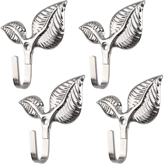 Curtain Tieback Hooks, 4pcs Retro Style Vintage Leaf-Shape Curtain Holdbacks Hooks Wall Mounted Drapery Tieback Door Towel Cloth Coat Hook Hanger/Silver