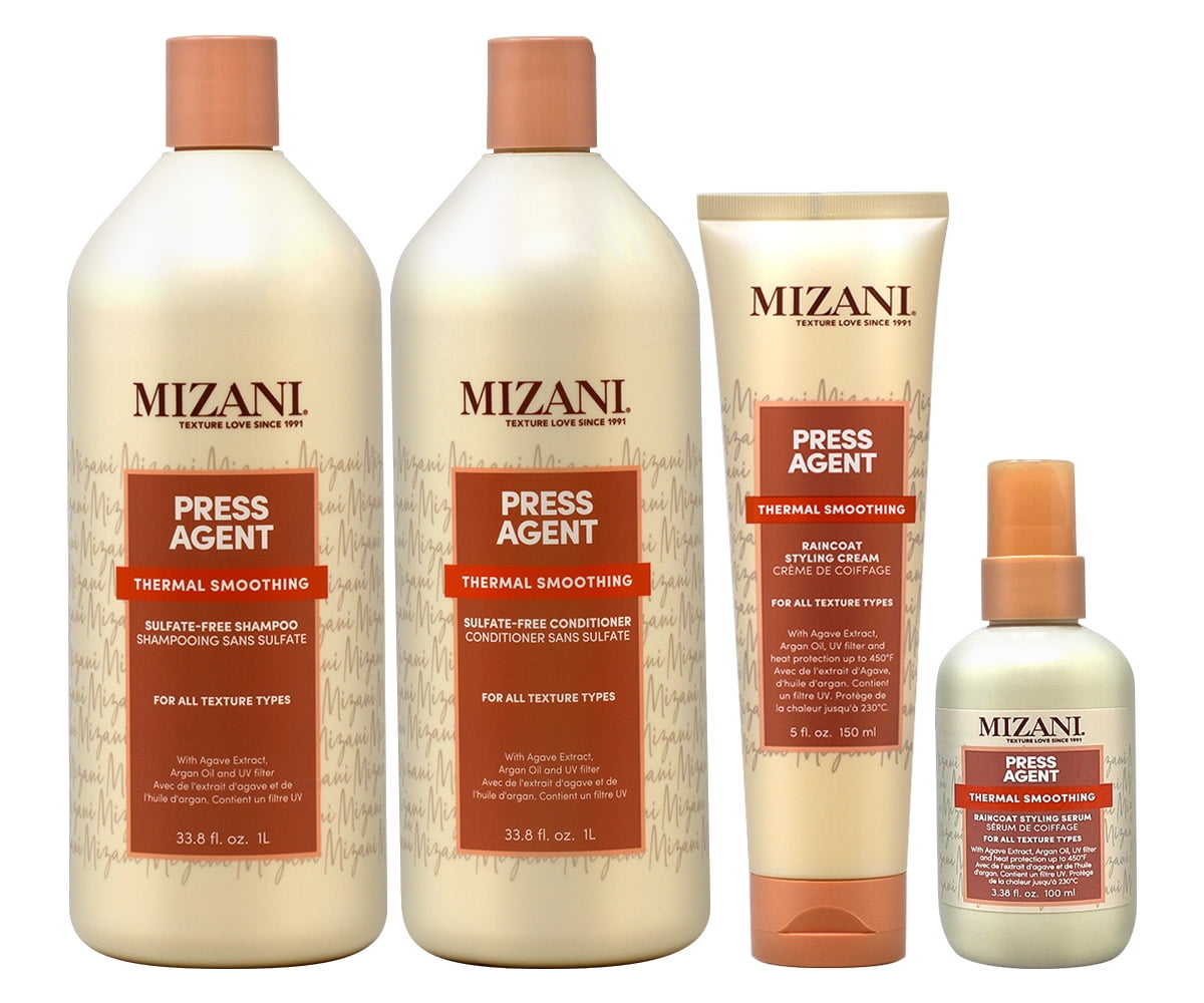 Mizani Press Agent Shampoo 33.8oz + Conditioner 33.8oz + Cream 5oz + Serum 3.38oz