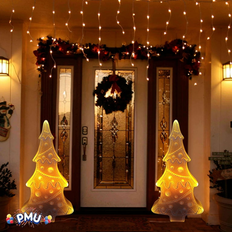 Pmu Christmas Light Up Gingerbread Tree Mold Plastic Statue Illuminated With Cord And Perfect Dcor For Festivals Events Home