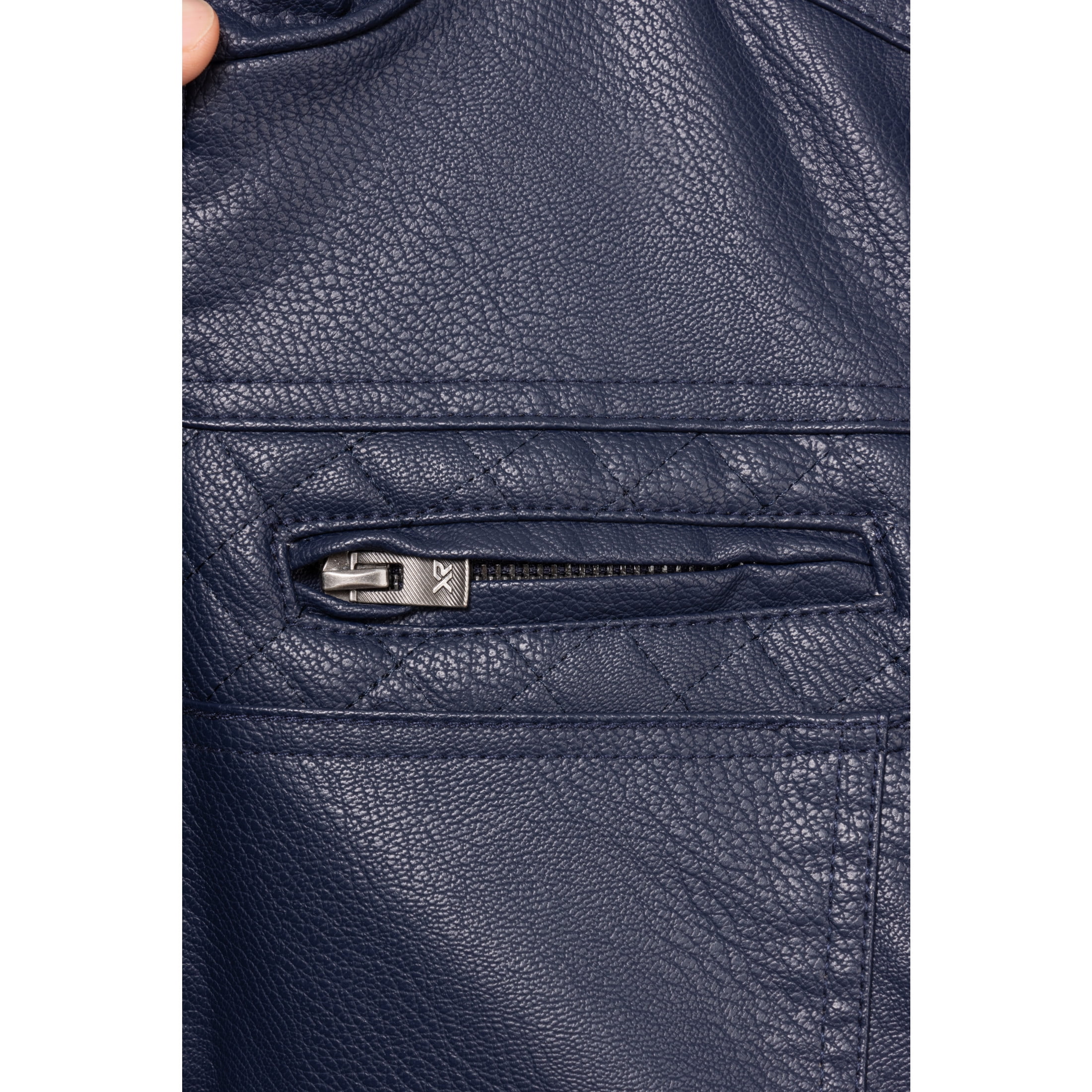 X RAY Teen Faux Leather Jacket for Fall & Winter (S - XL), Kids Outerwear Coat, Motorcycle PU Leather Jacket for Boys, Navy, XL