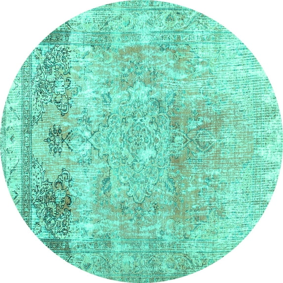Ahgly Company Indoor Round Abstract Turquoise Blue Contemporary Area Rugs, 8' Round