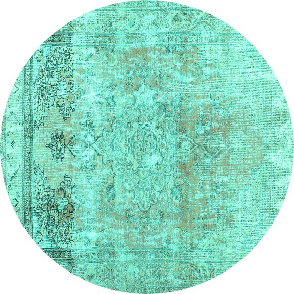 Ahgly Company Indoor Round Abstract Turquoise Blue Contemporary Area Rugs, 8' Round