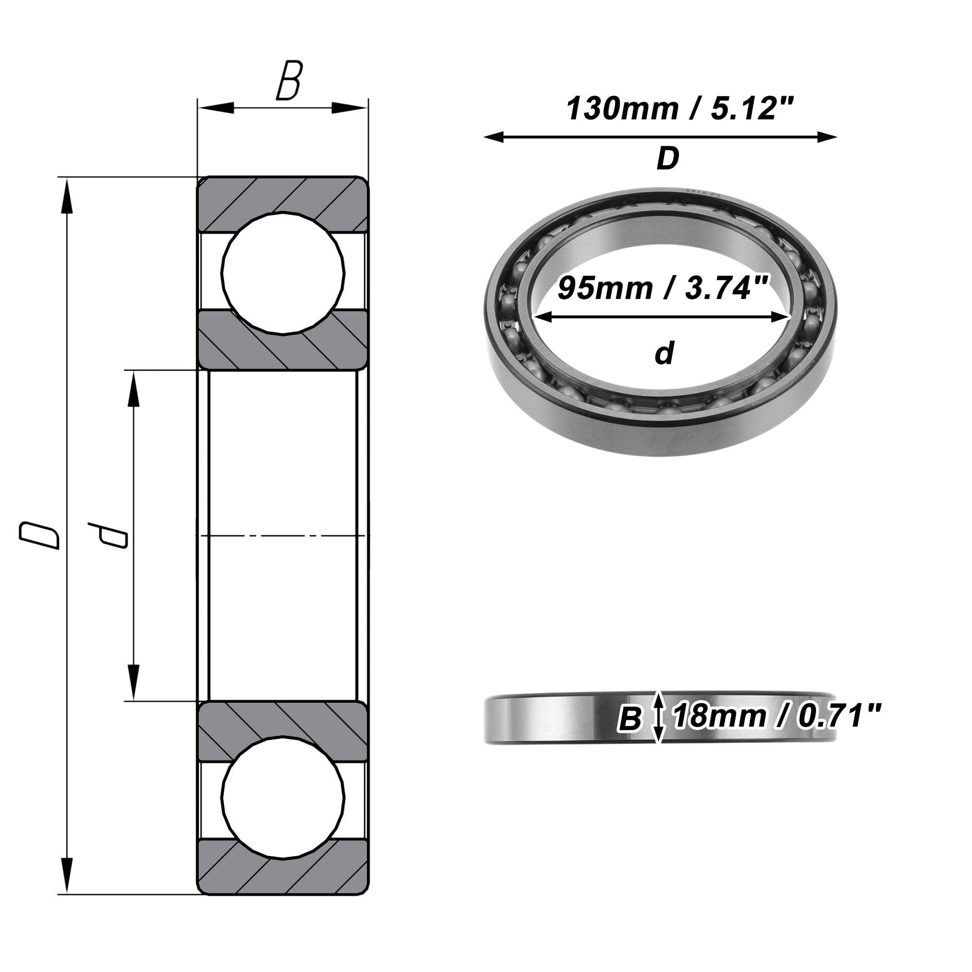 Unique Bargains 6919 Deep Groove Ball Bearings 95x130x18mm P5 Open Type Lubricated Bearings 1 Pc Car Scooter Skateboard Wheel Universal Silver Tone