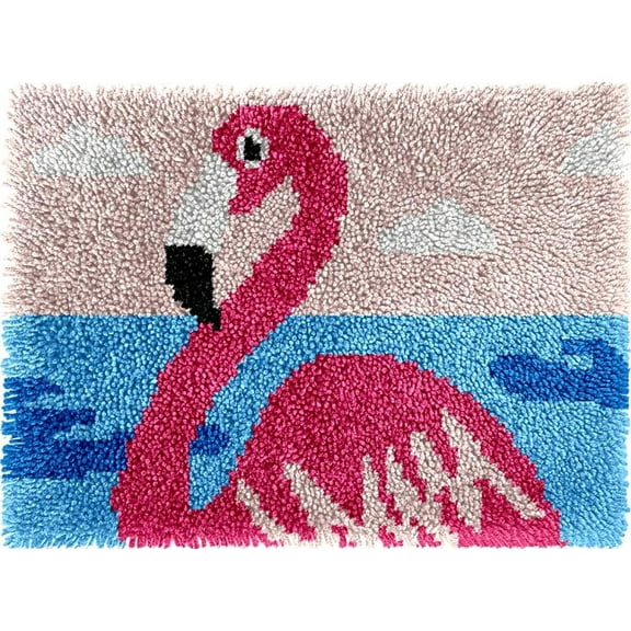 DIY Latch Hook Rug Kits Flamingo DIY Cushion Tapestry Making Crochet Hooking Mat Making Kits With Printed Pattern Canvas DIY Carpet Needlework Kits of Home Decor 52x38cm (f75)